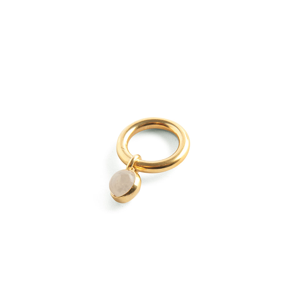 hana kim recycled silver Bold Drop Ring gold plated set with a Swiss quartz crystal