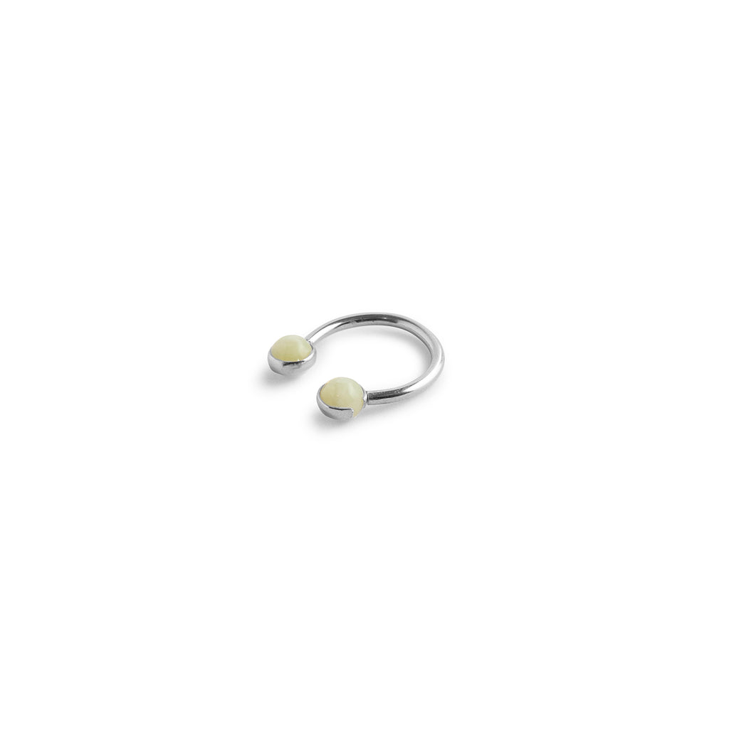 hana kim recycled silver U Drop Ring set with Swiss jade stones