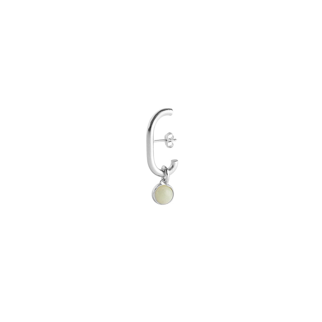 hana kim recycled silver Drop Earhugger set with a Swiss jade stone